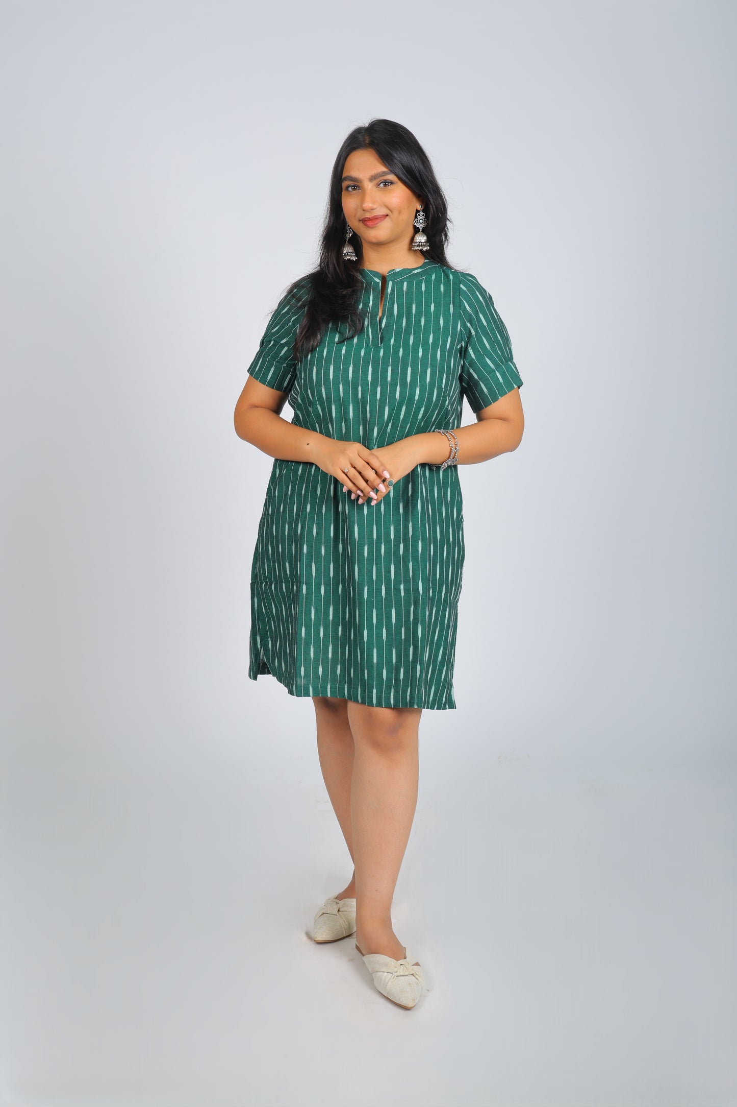 Teal Green Pure Ikat Dress