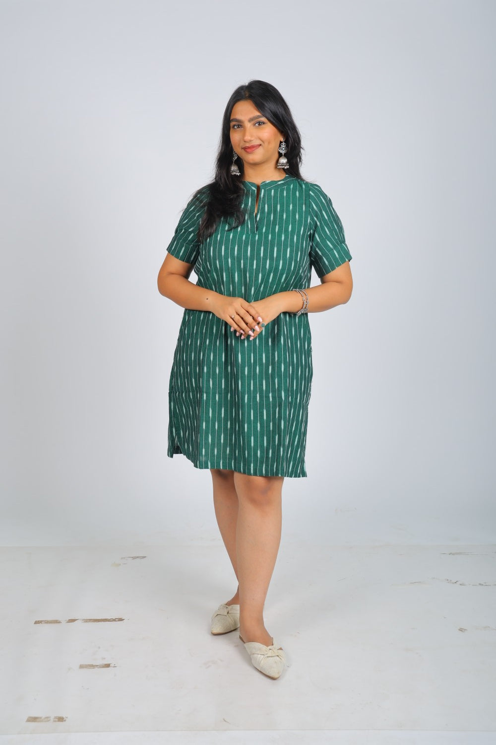 Teal Green Pure Ikat Dress
