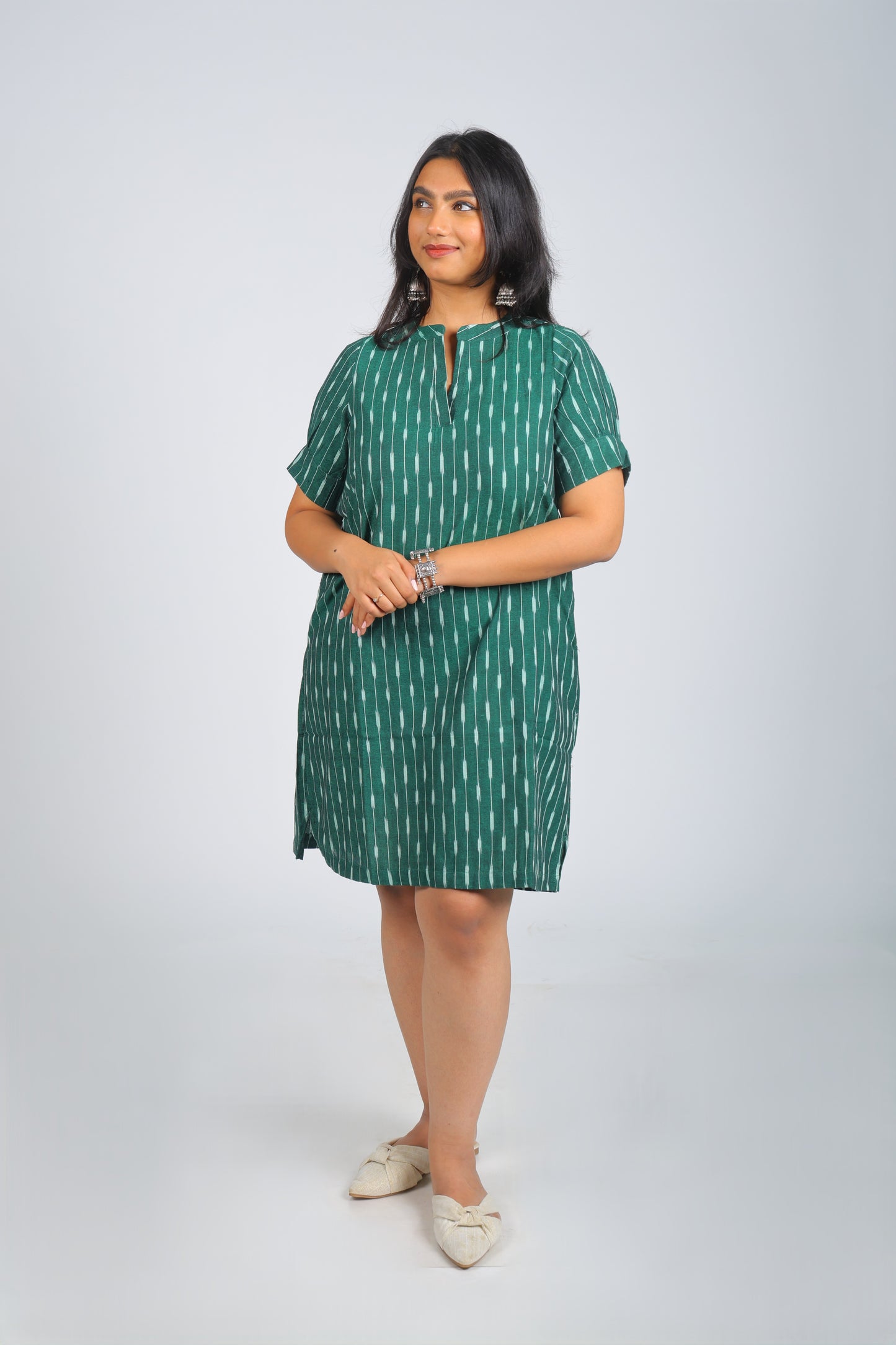 Teal Green Pure Ikat Dress