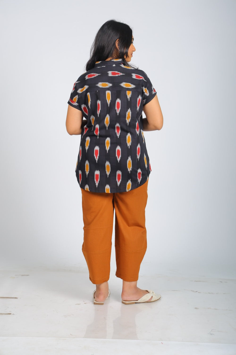 Black Multi-Color Pattern Pure Ikat Handloom Shirt