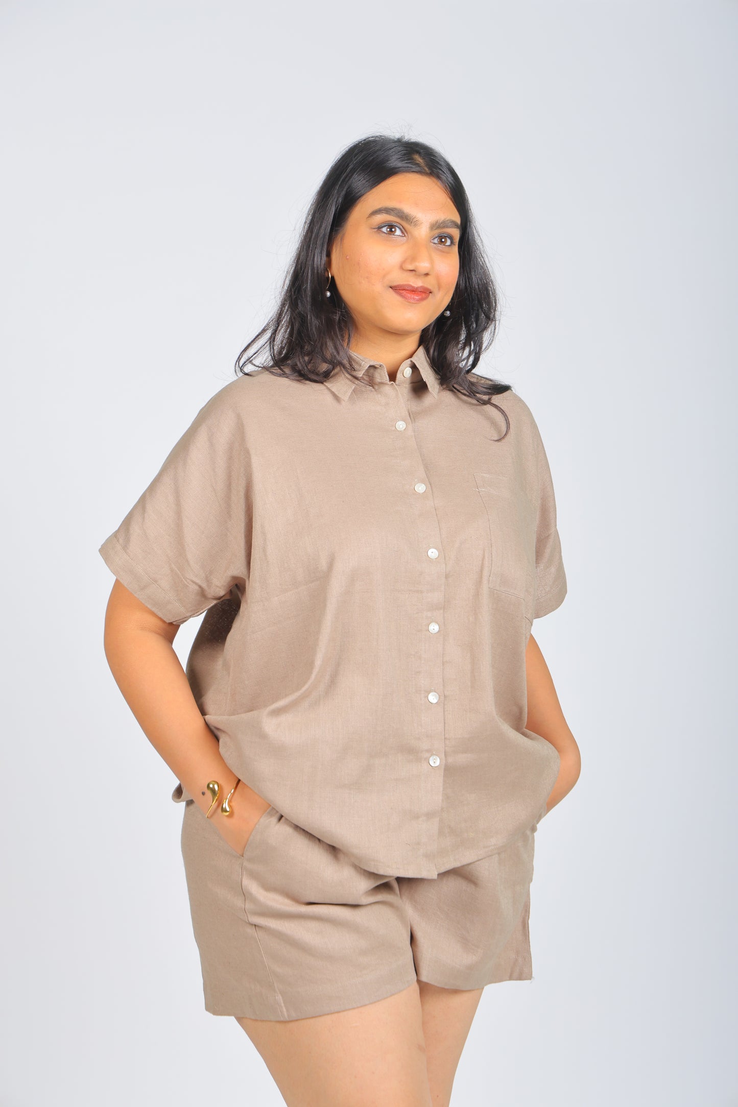 Mocha Linen Half Co-ord Set