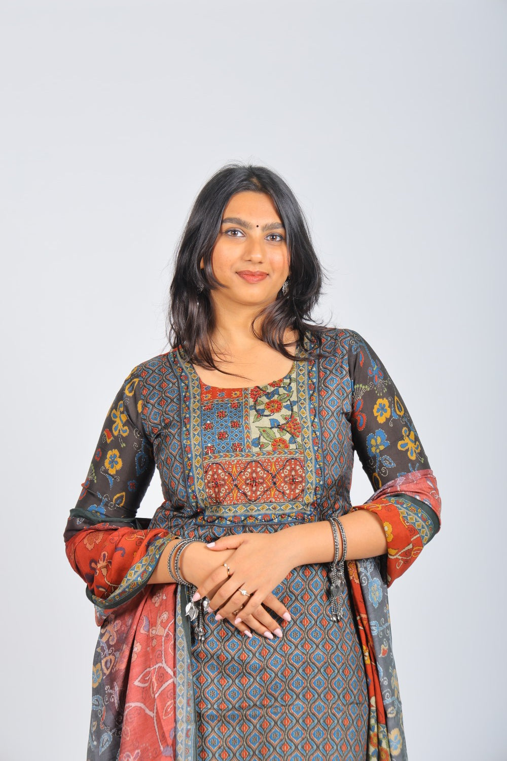 Kalamkari Printed Straight Suit With Dupatta