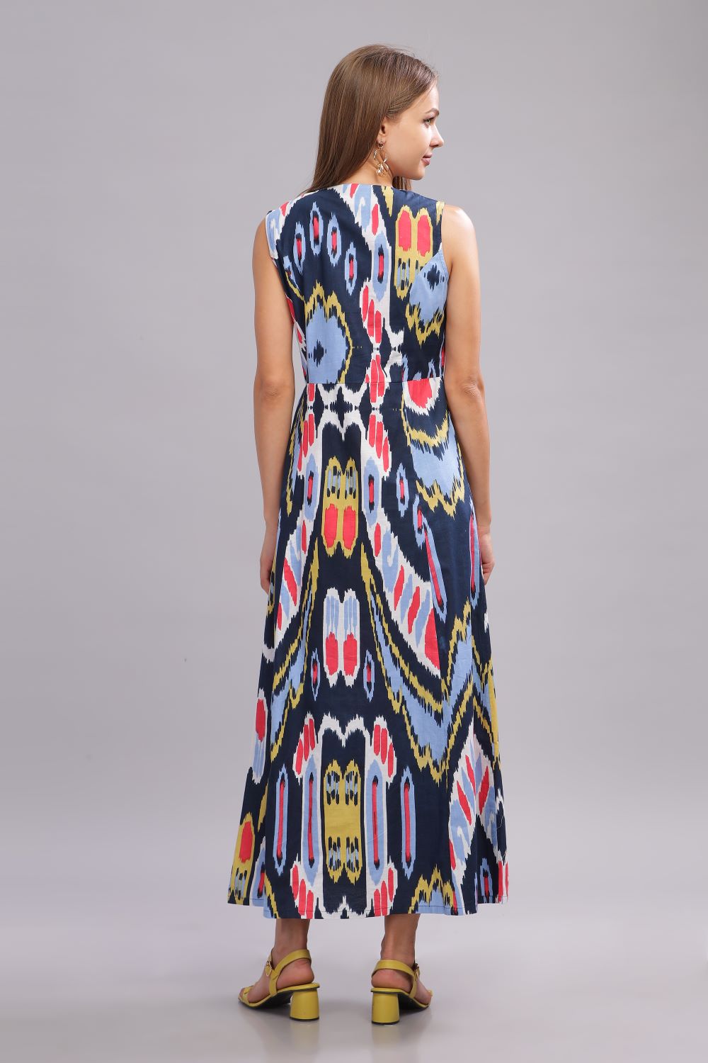 Blue Ikat Print long Dress