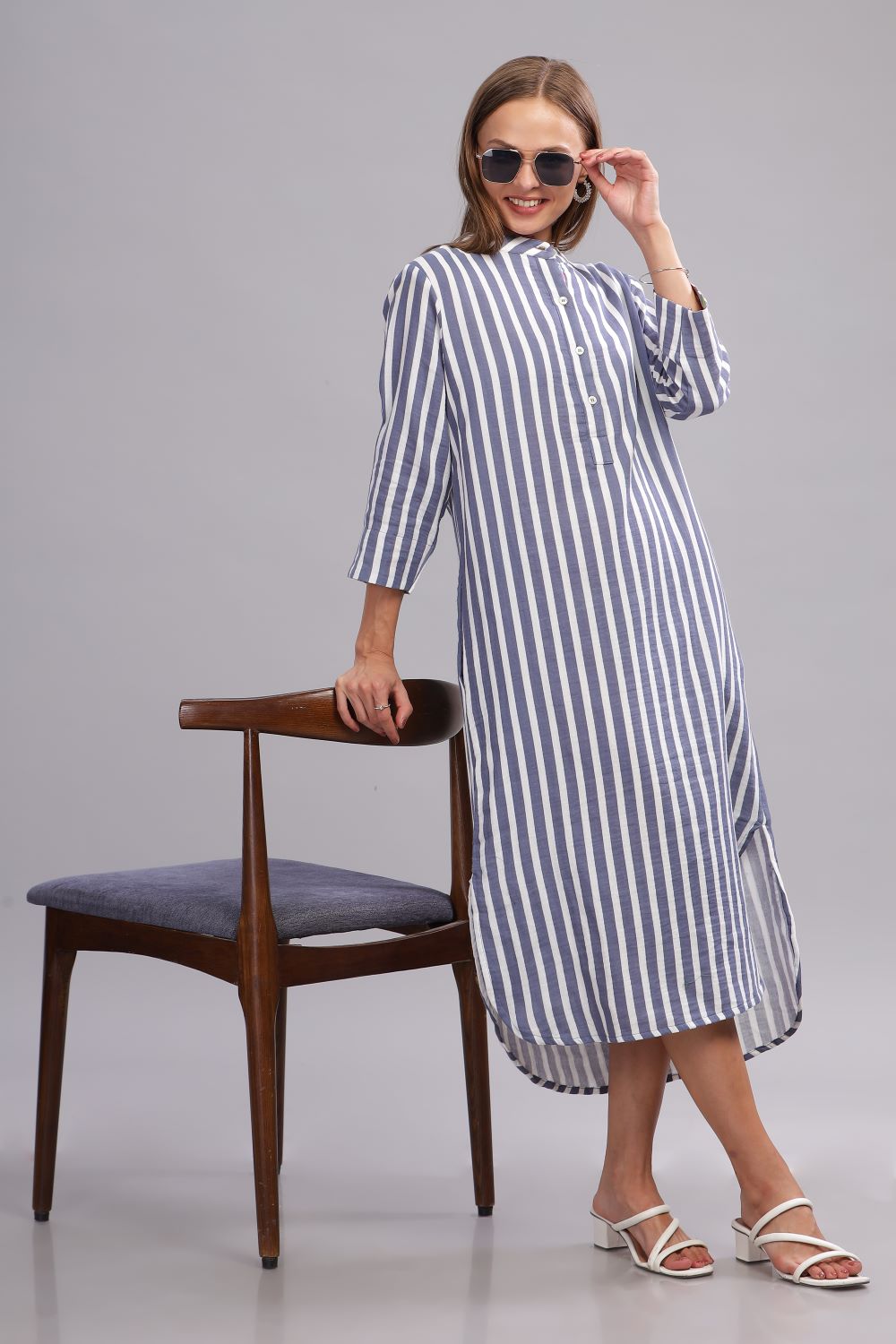 Treena Blue Stripe Dress - Main Image