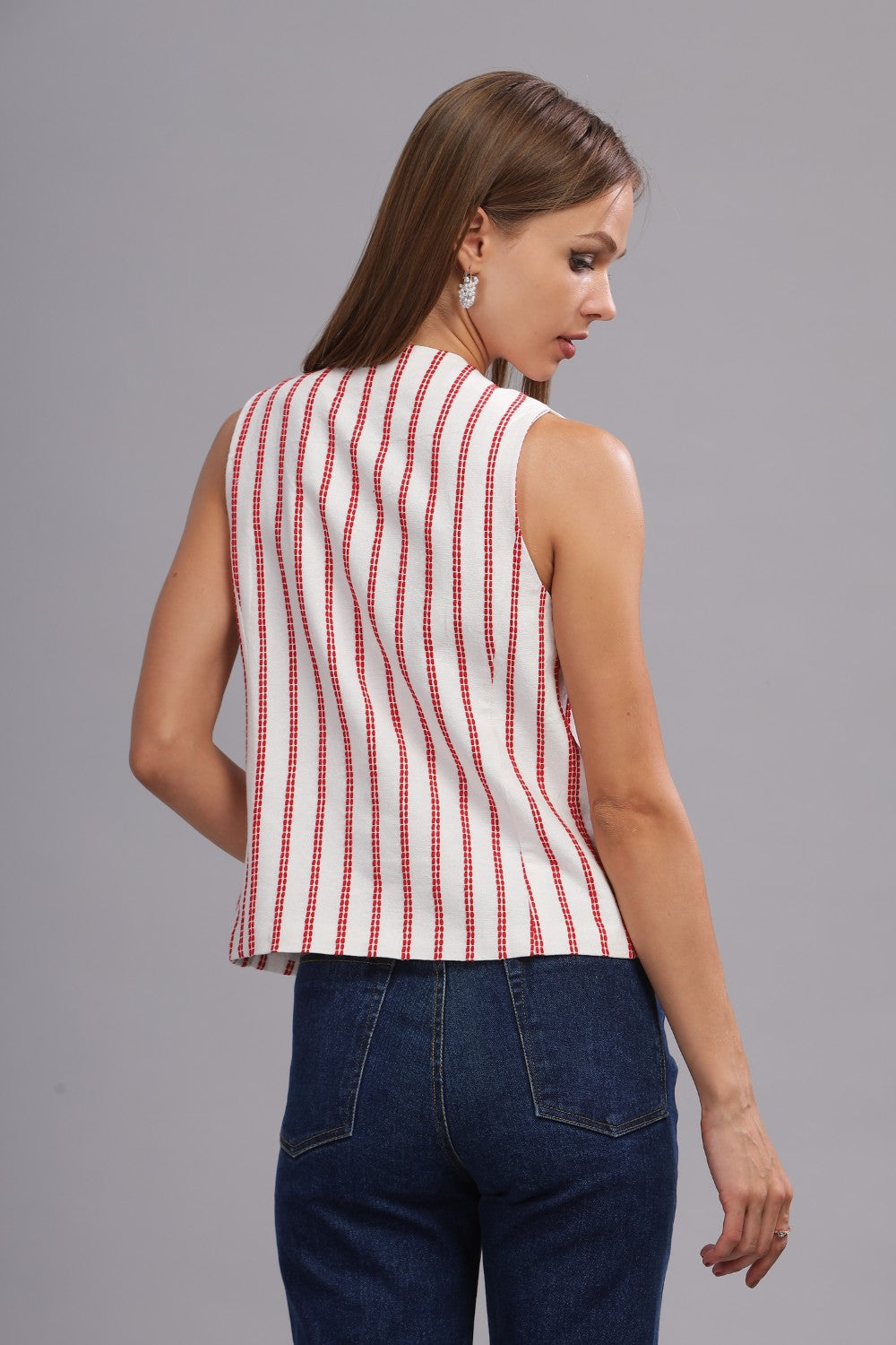 Red And White Hand loom Fabric Vests