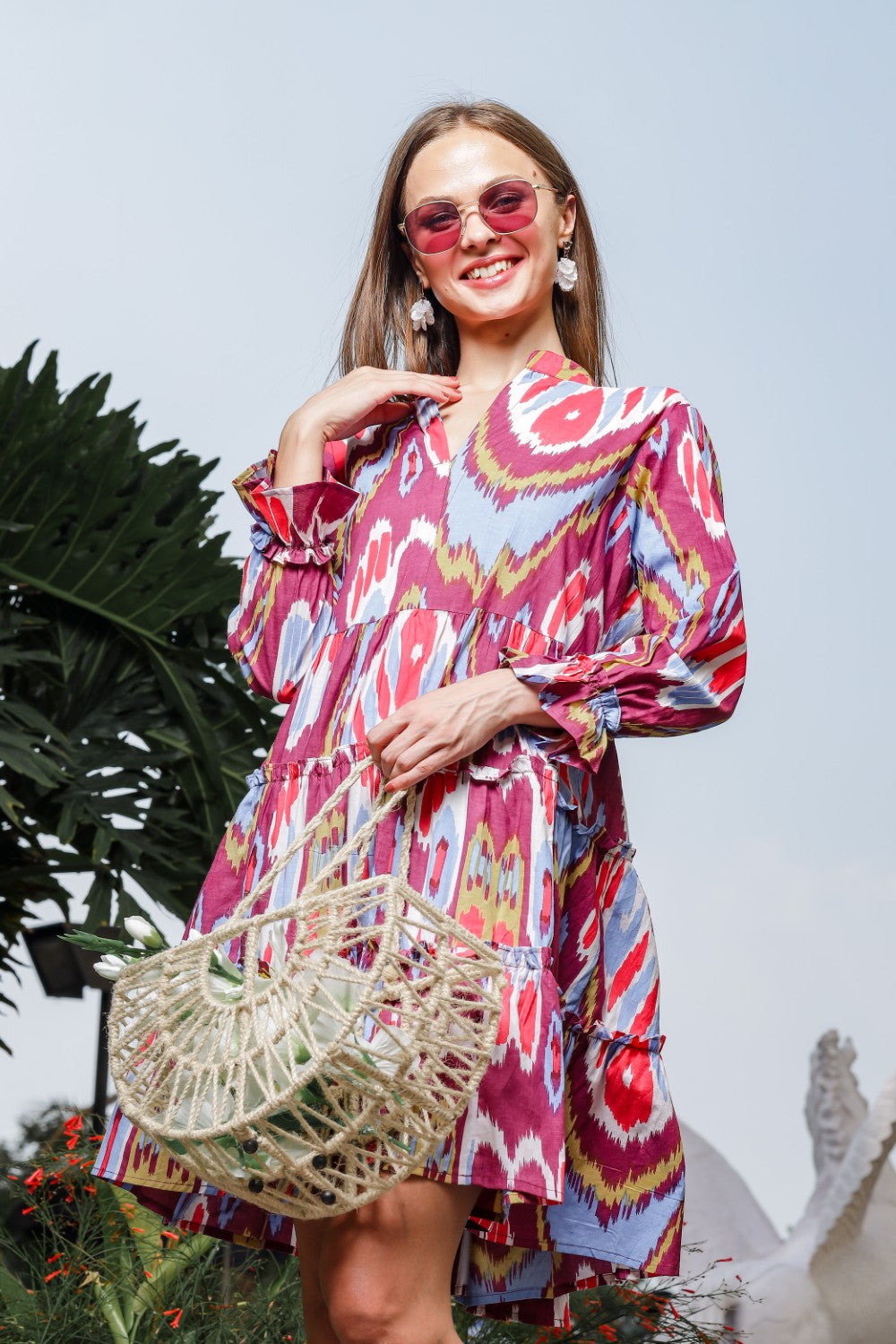 Ikat Print Short Dress