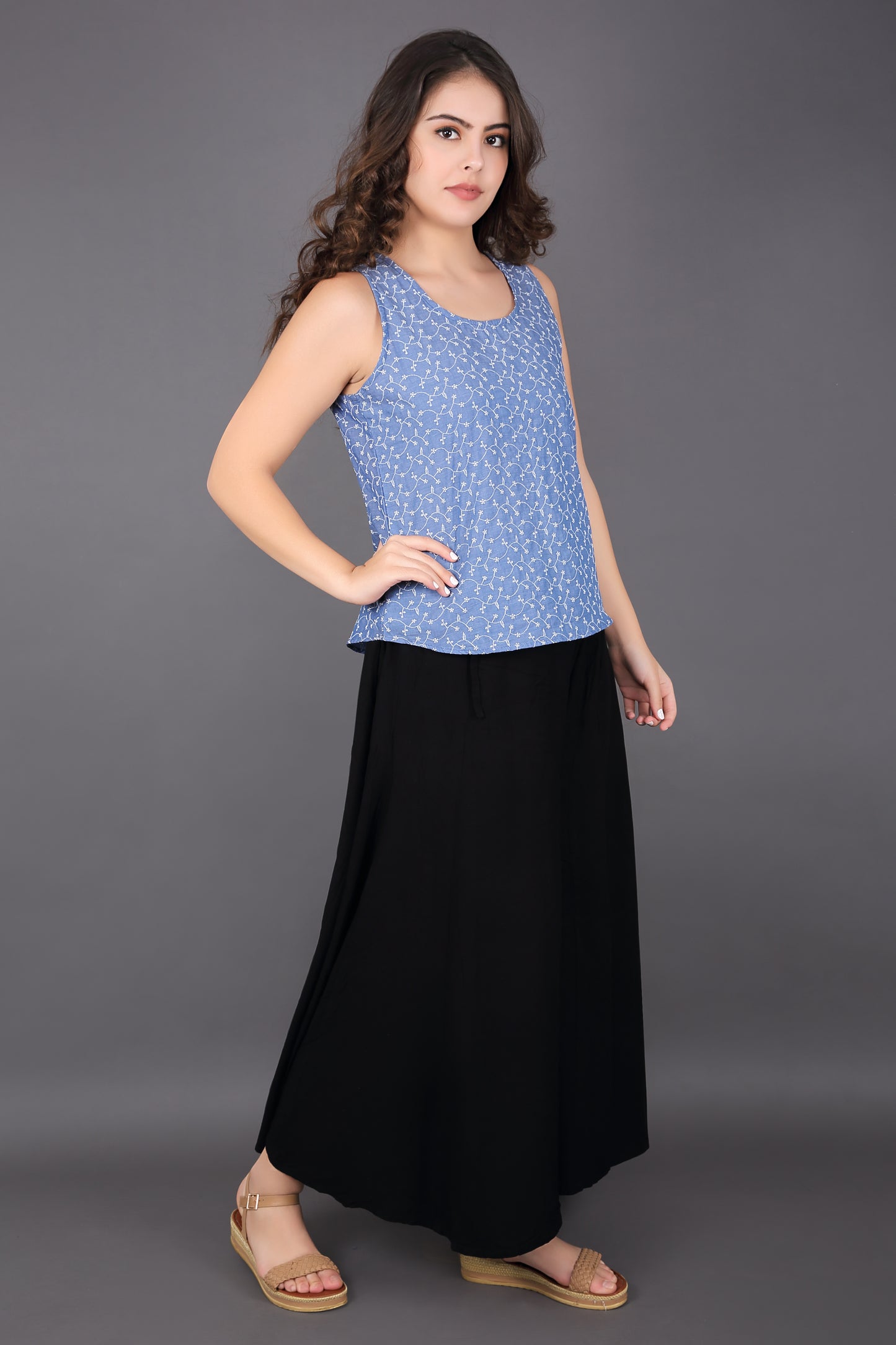 Cornflower Blue Embroidery Sleeveless Top