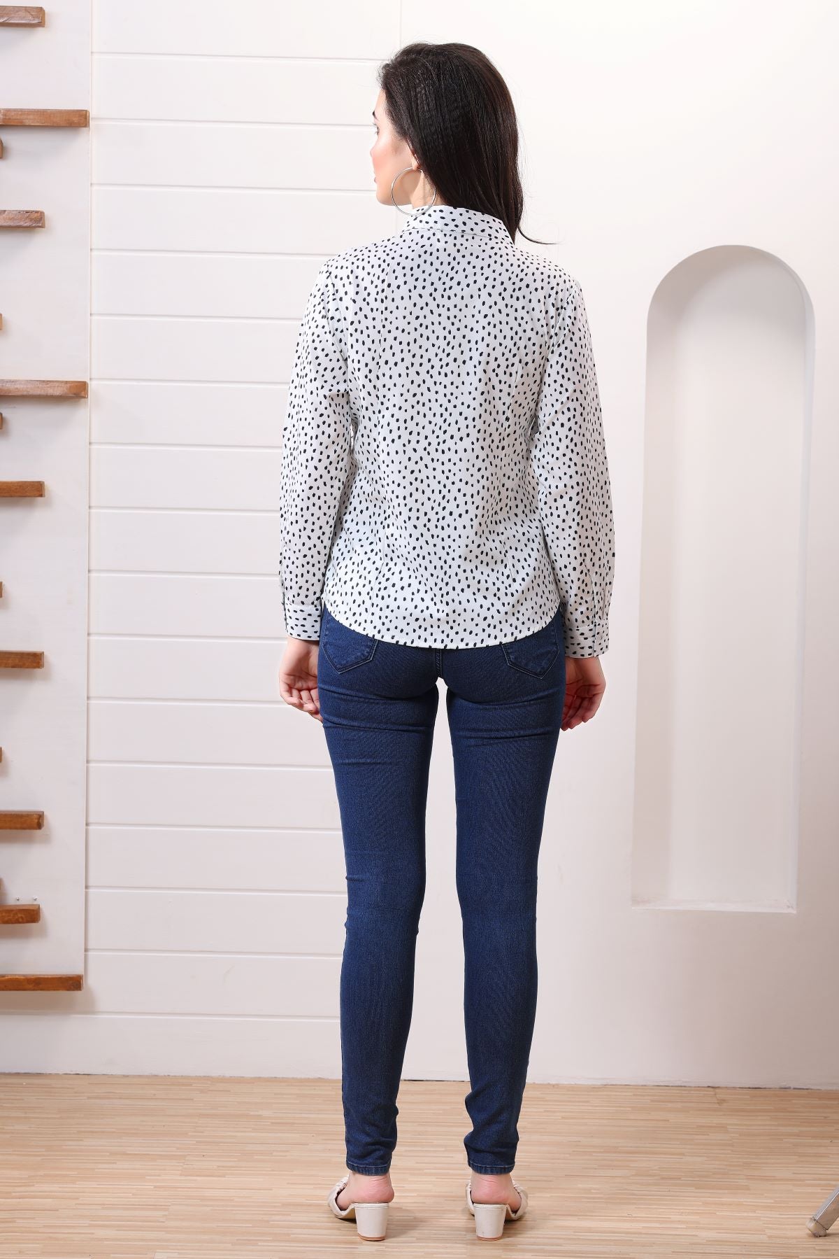 Women White with Black dot Casual Shirt