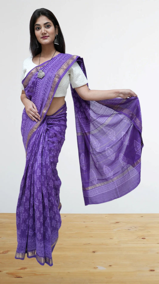 Violet Maheshwari cotton Silk Bagru Print Saree