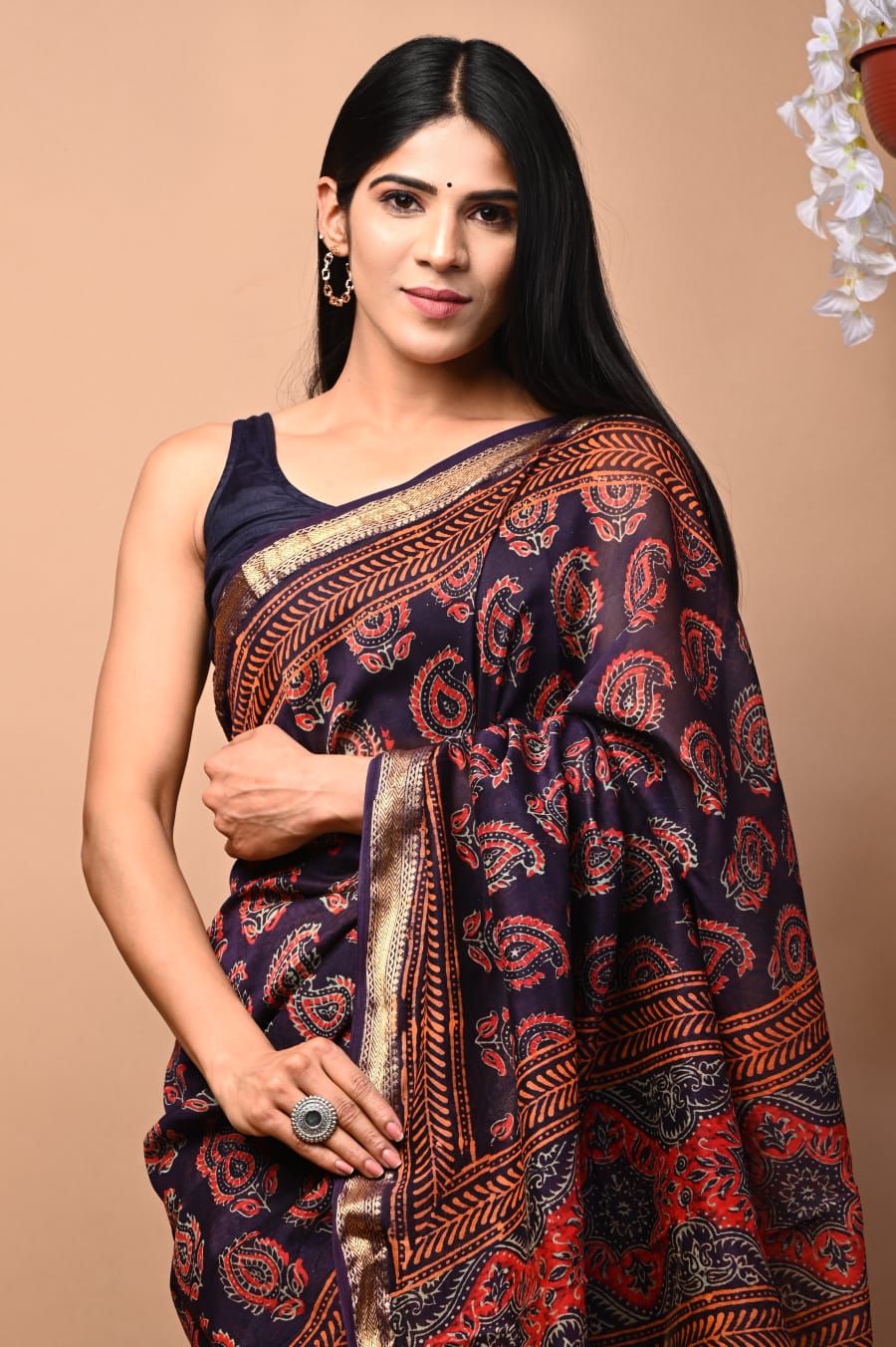 Blue Maheshwari saree