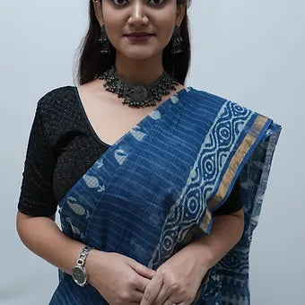 Blue Kota Cotton  with hand block print