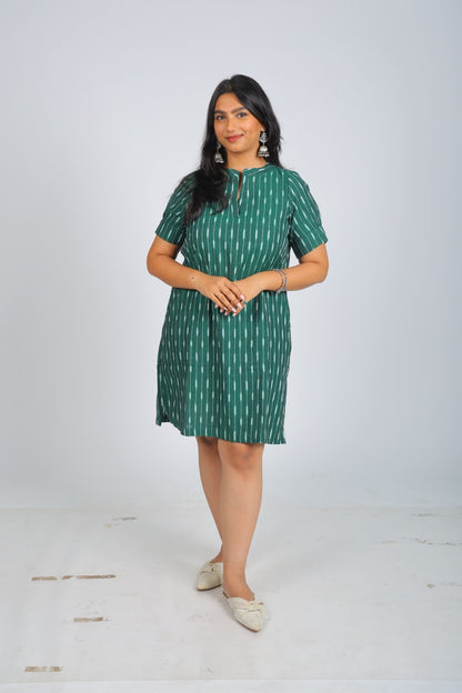 Teal Green Pure Ikat  Dress