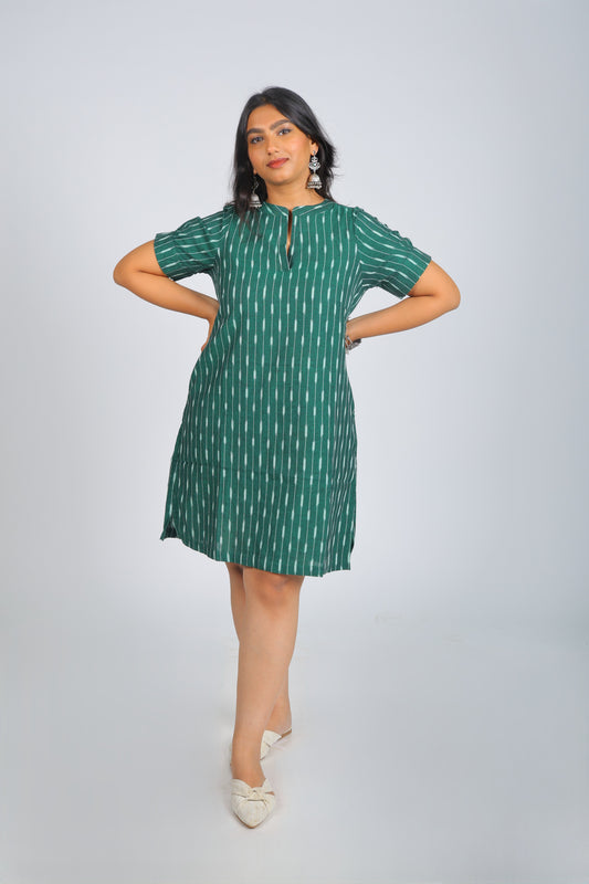 Ikat Hand made fabric Knee length dress for casual look, Pure fabric , no Polyester.