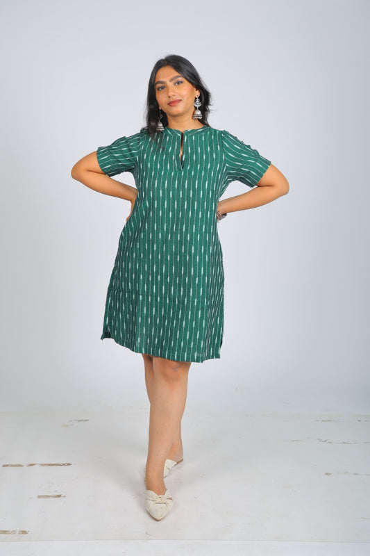 Teal Green Pure Ikat  Dress