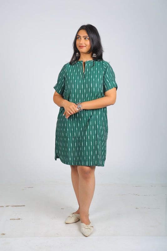 Teal Green Pure Ikat  Dress