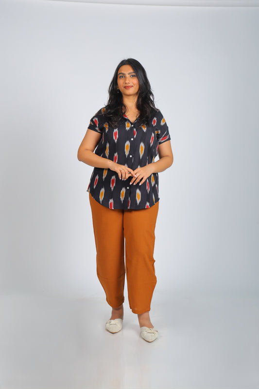 Black Multi-Color Pattern Pure Ikat Handloom Shirt
