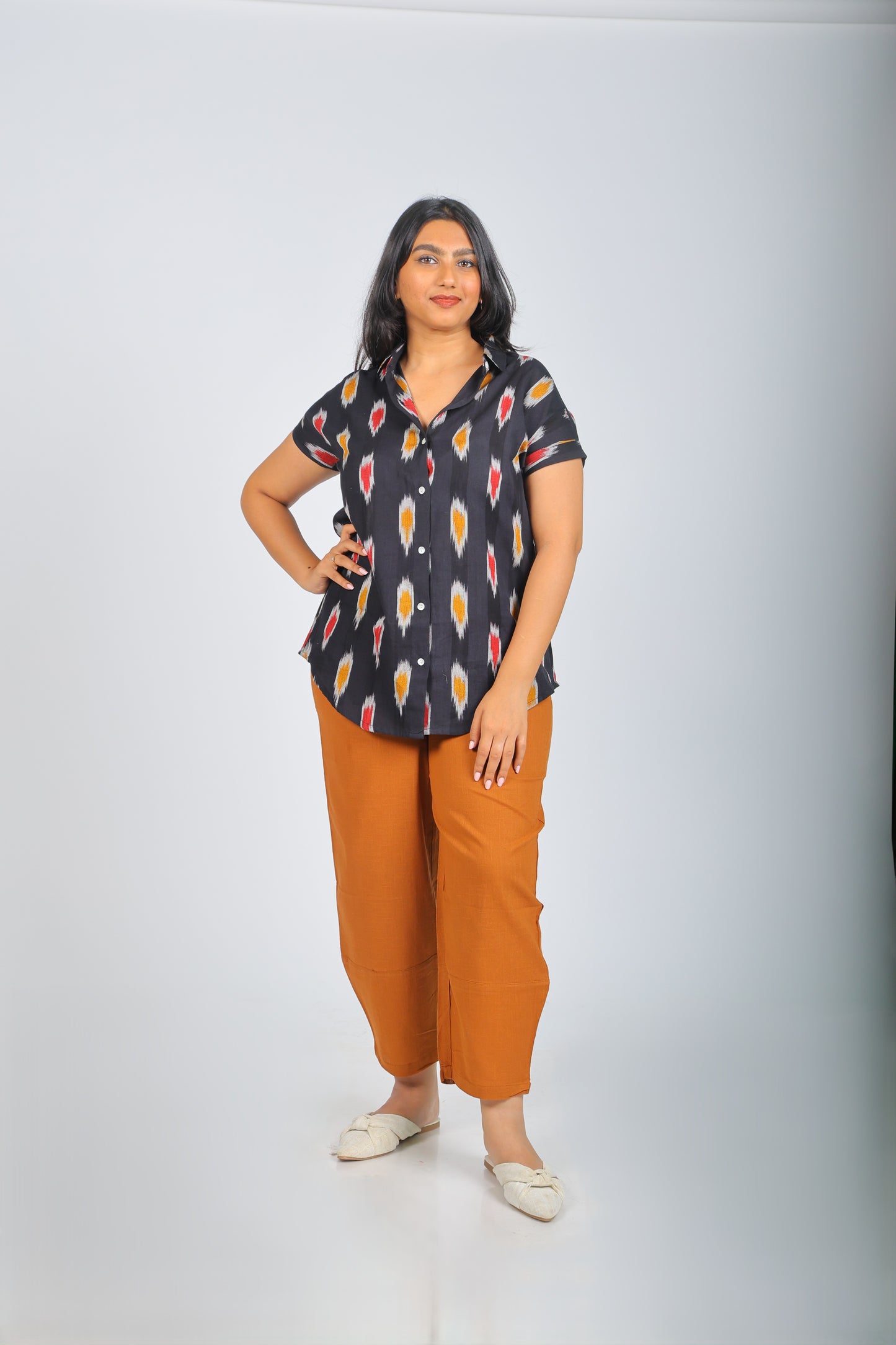 Black Multi-Color Pattern Pure Ikat Handloom Shirt
