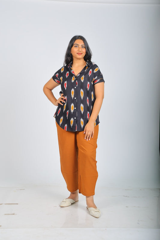 Black Multi-Color Pattern Pure Ikat Handloom Shirt