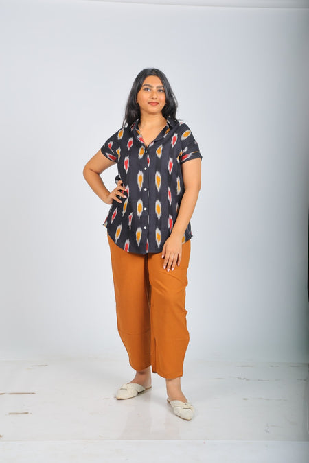 Black Multi-Color Pattern Pure Ikat Handloom Shirt