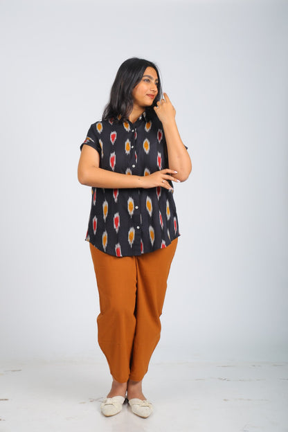 Black Multi-Color Pattern Pure Ikat Handloom Shirt