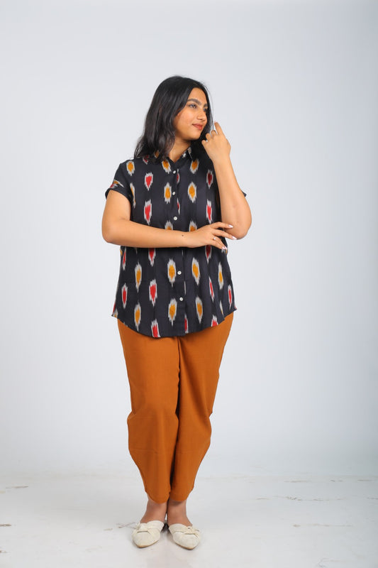 Black Multi-Color Pattern Pure Ikat Handloom Shirt