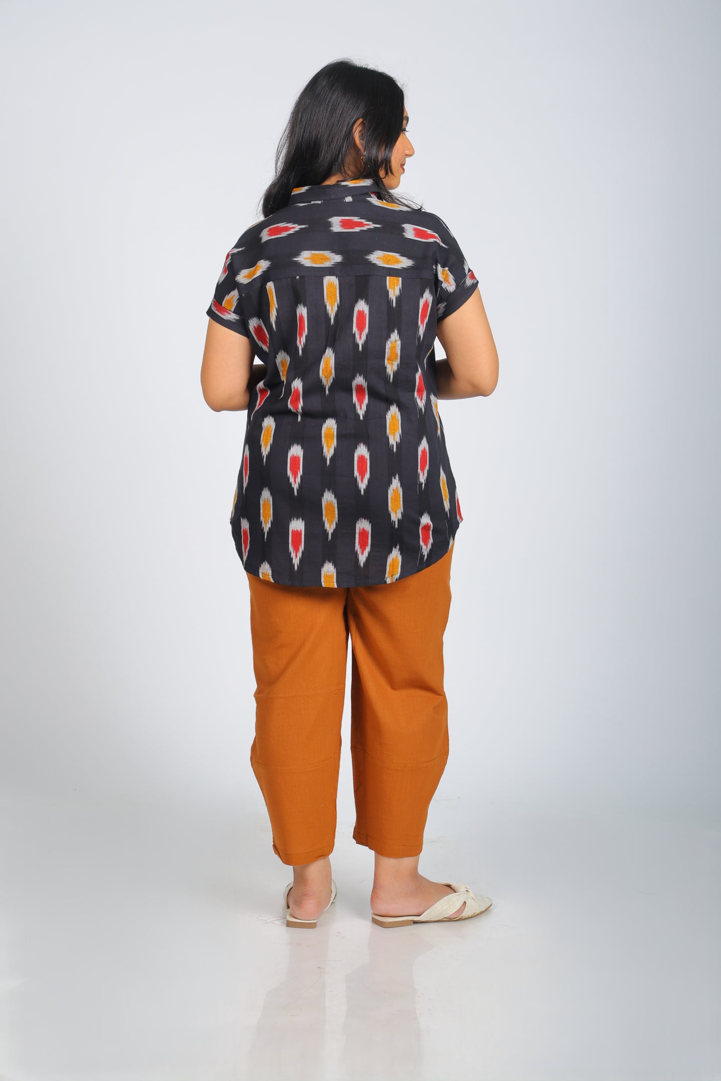 Black Multi-Color Pattern Pure Ikat Handloom Shirt