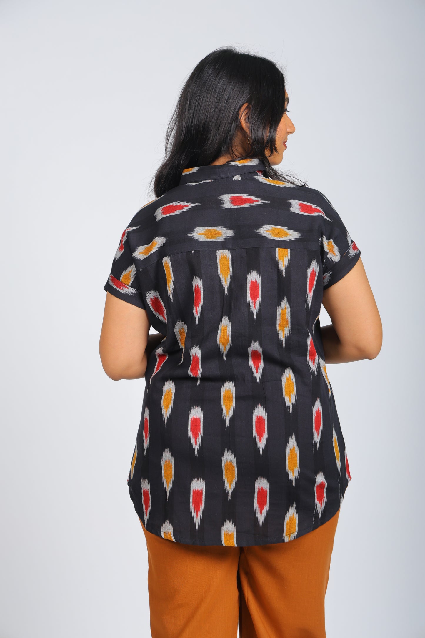 Black Multi-Color Pattern Pure Ikat Handloom Shirt