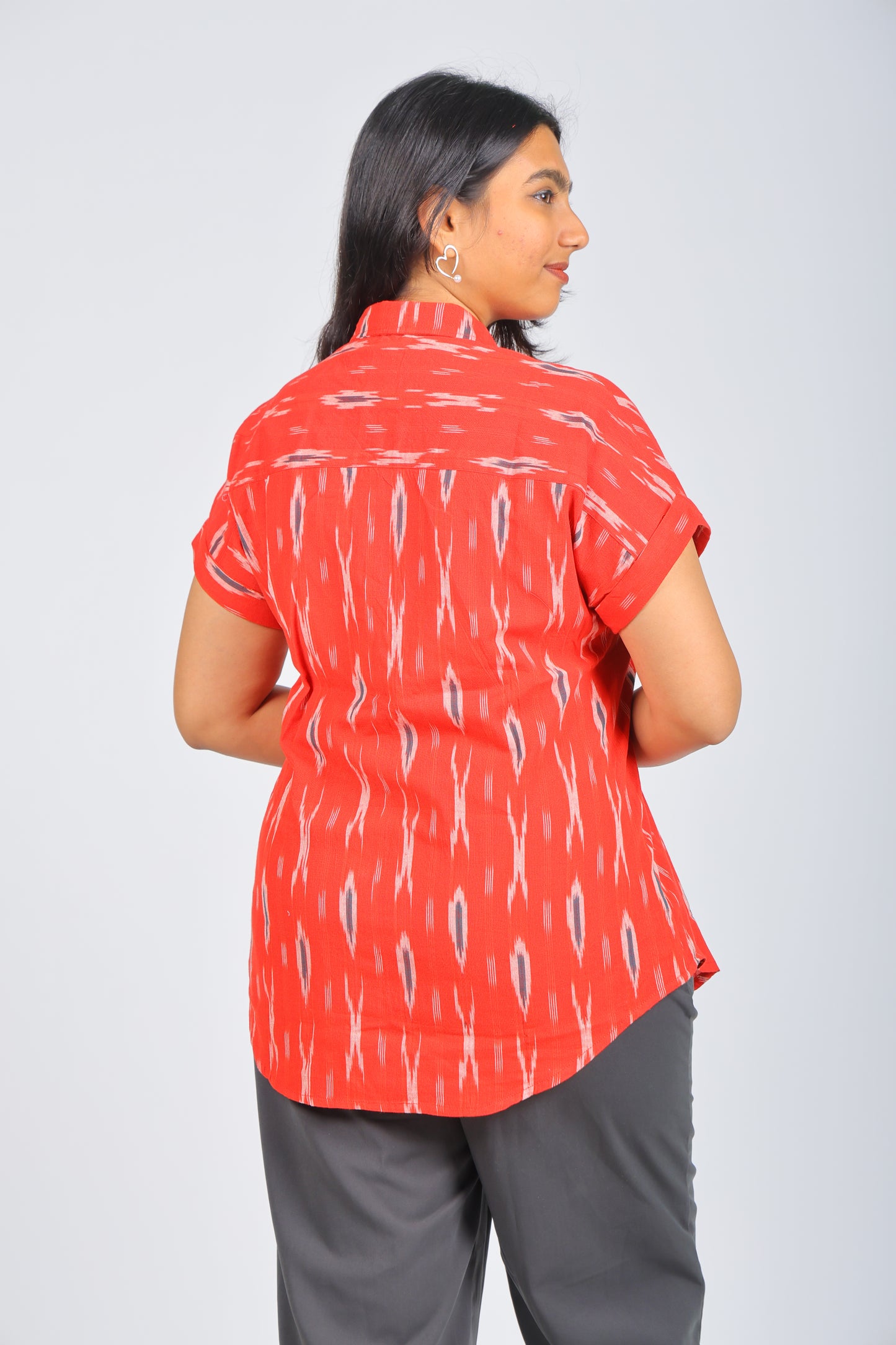 Red Multi-Color Pattern Pure Ikat Handloom Shirt
