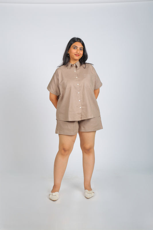 Mocha Linen Half Co-ord Set
