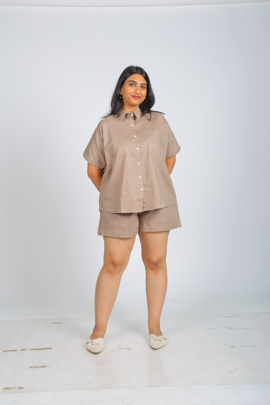 Mocha Linen Half Co-ord Set
