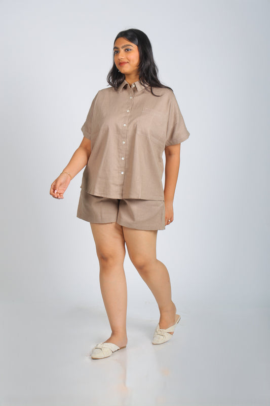 Mocha Linen Half Co-ord Set