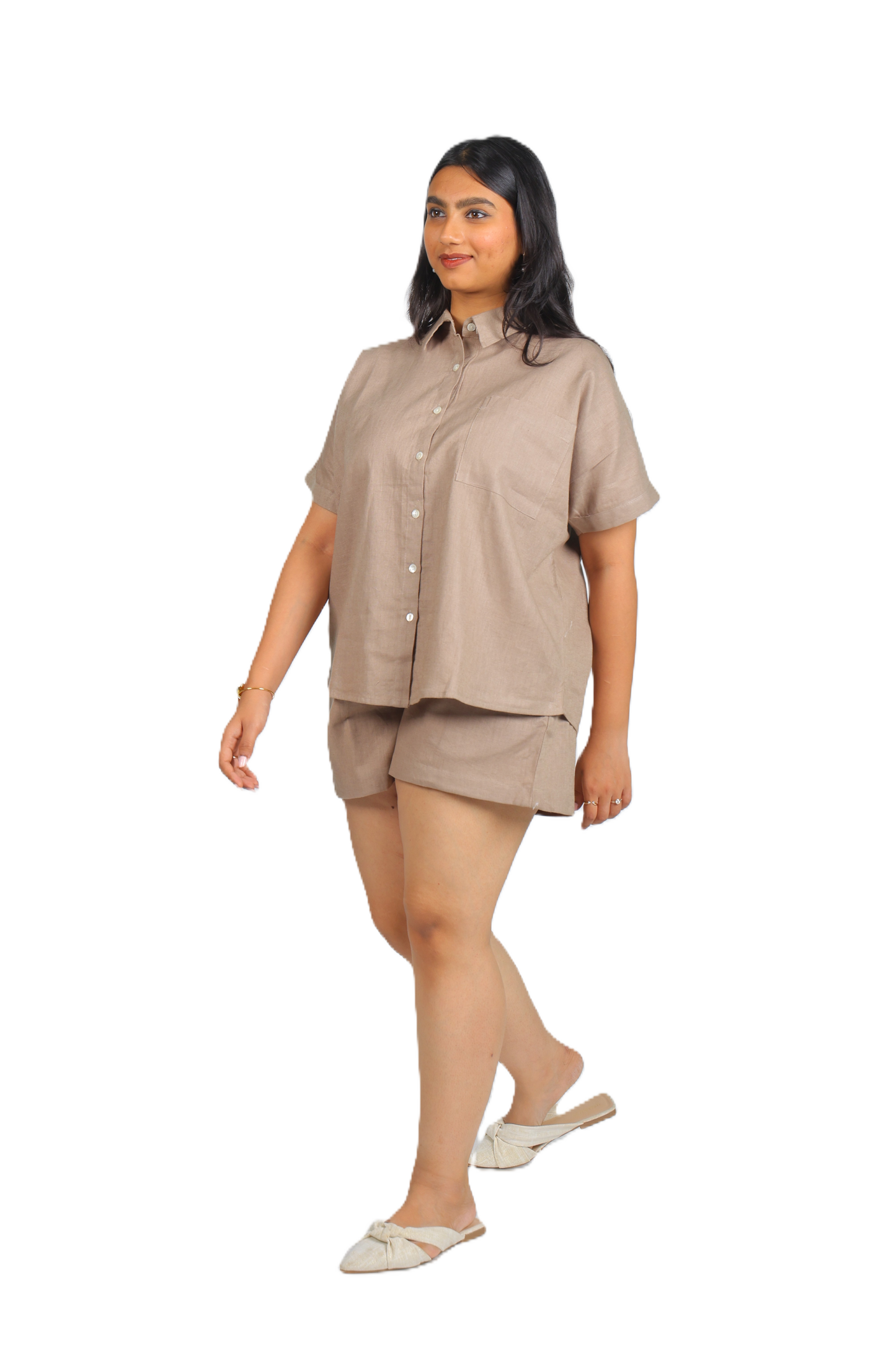 Mocha Linen Half Co-ord Set