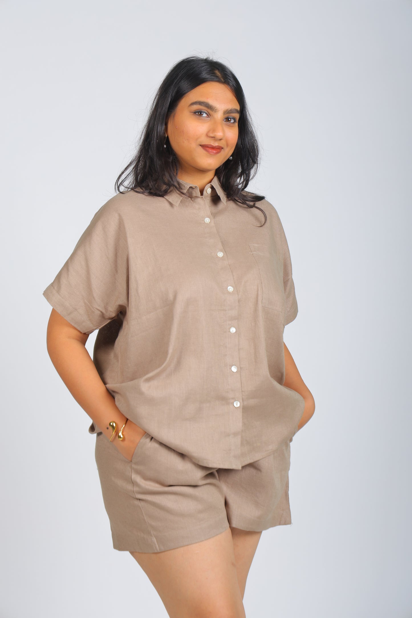 Mocha Linen Half Co-ord Set