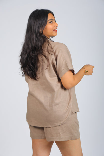 Mocha Linen Half Co-ord Set