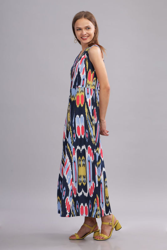 Blue Ikat Print long Dress