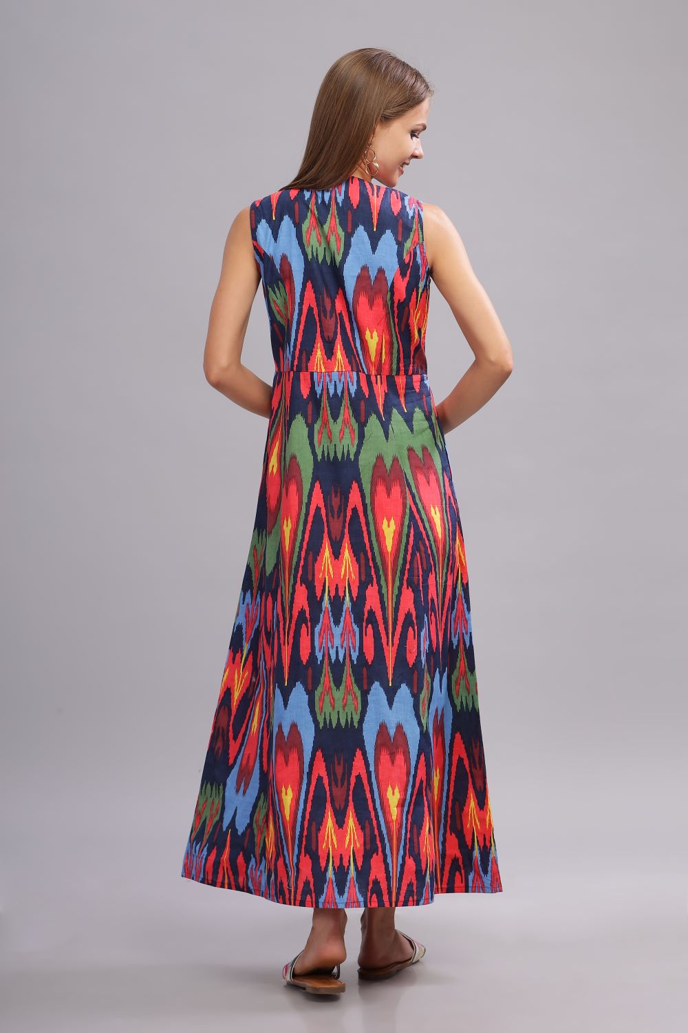 Ikat Print Multi Color Long Dress