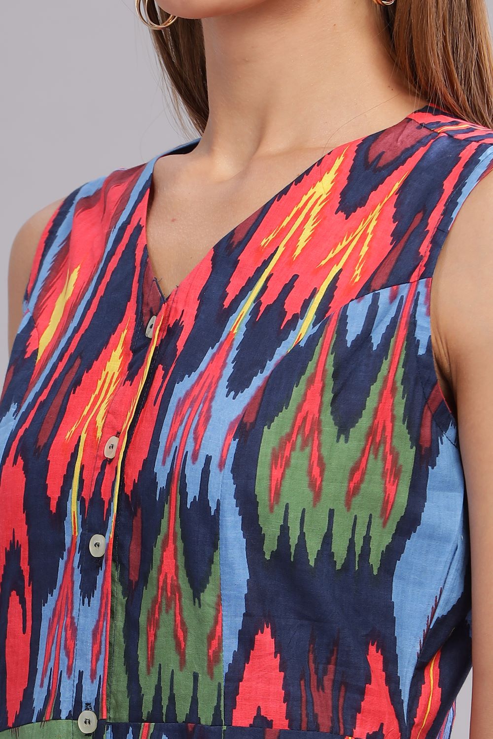 Ikat Print Multi Color Long Dress