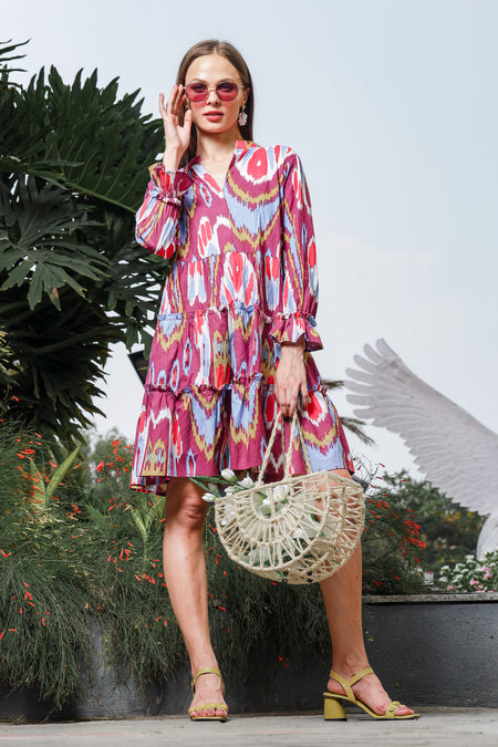 Ikat Print Short Dress