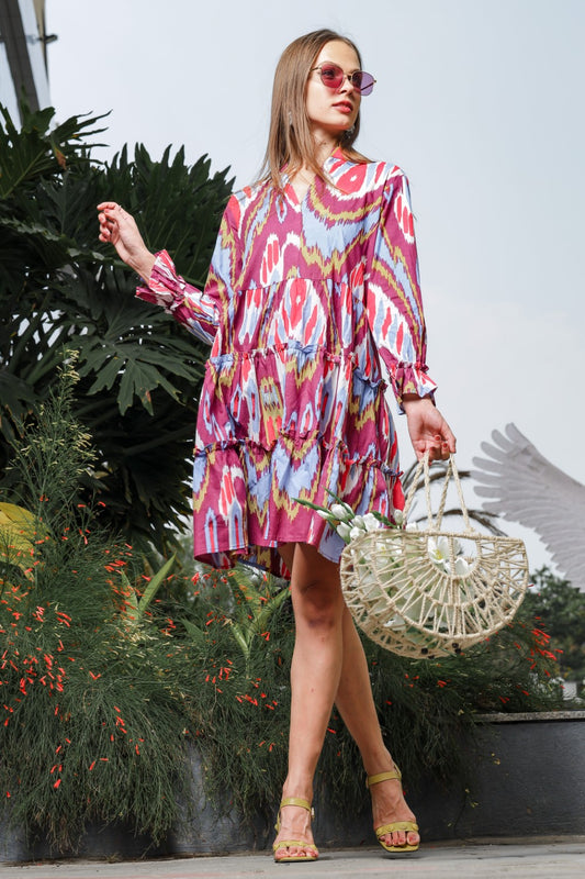 Ikat Print Short Dress