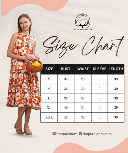Orange Flower Print Dress