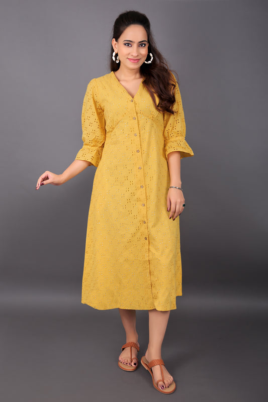 Yellow Schiffli Dress