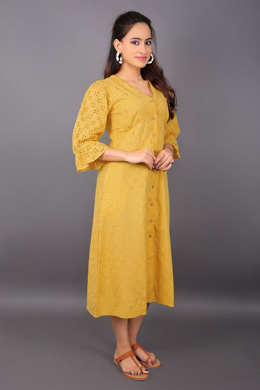 Yellow Schiffli Dress