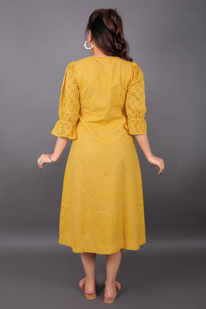 Yellow Schiffli Dress