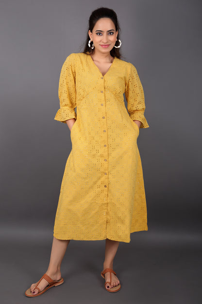 Yellow Schiffli Dress