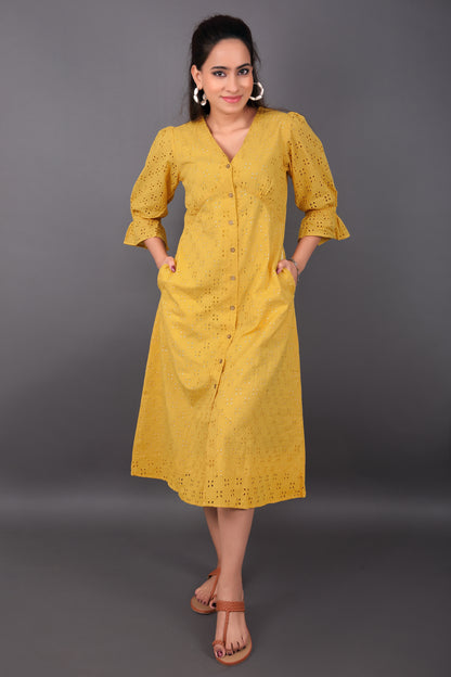 Yellow Schiffli Dress