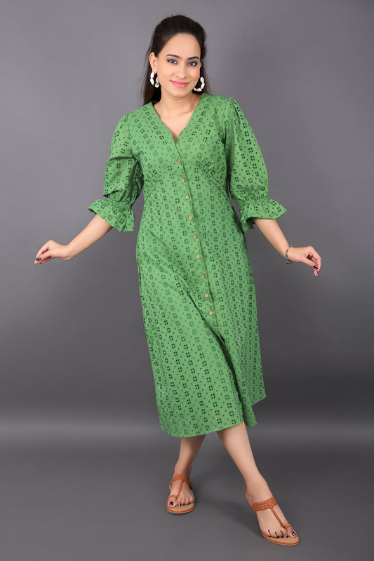 Forest Green Schiffli Dress