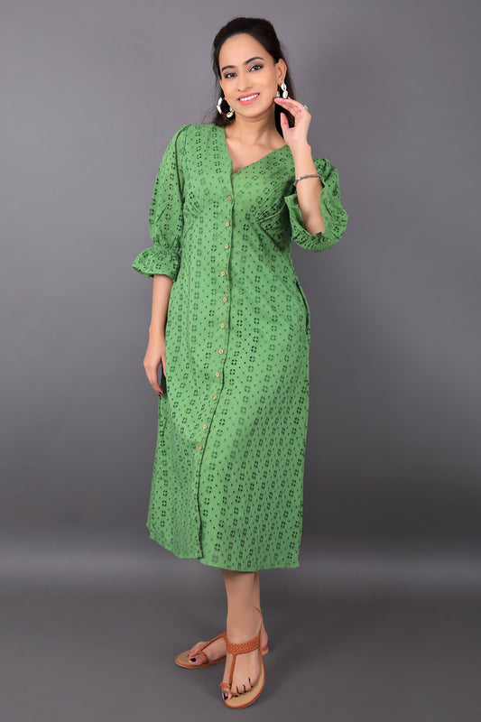 Forest Green Schiffli Dress