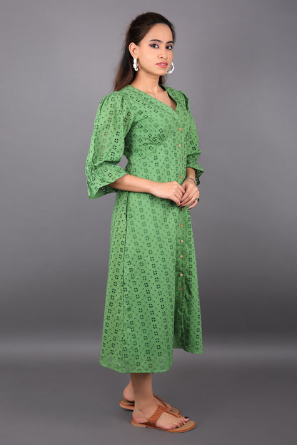 Forest Green Schiffli Dress
