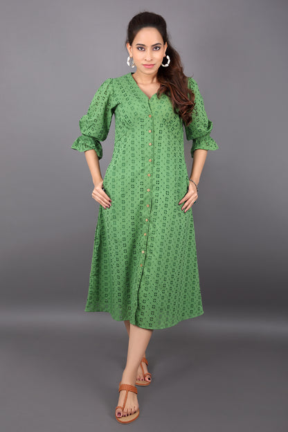 Forest Green Schiffli Dress
