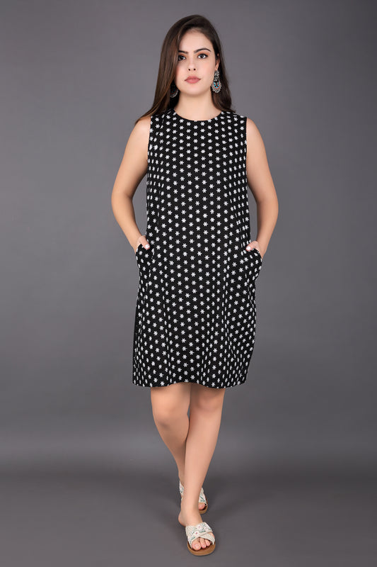 Black with white Embroidery Sleeveless Dress